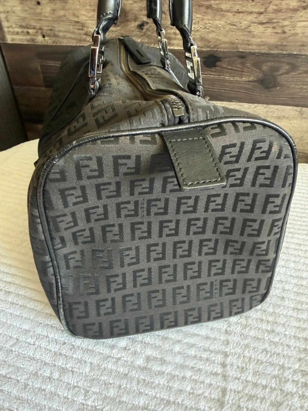 Fendi Black FF Logo Boston bag